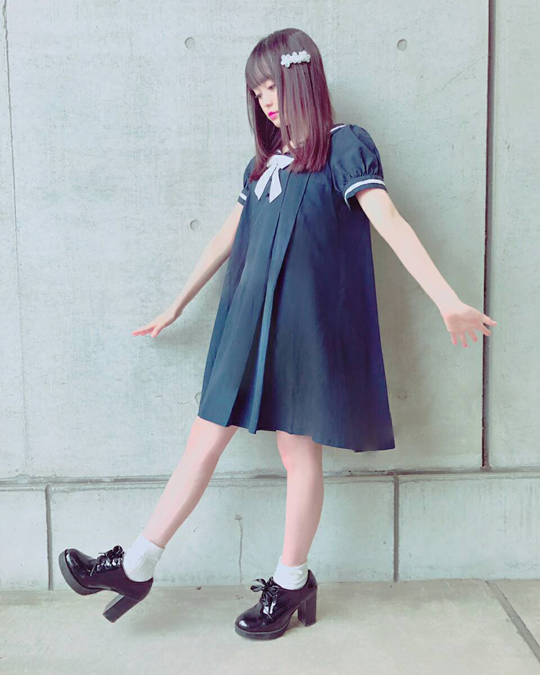 樋渡結依 今日は制服風ワンピ コーデ Ankrouge のワンピース 靴 セーラー襟 コロネツイン に昨日してみたよ Moe Zine
