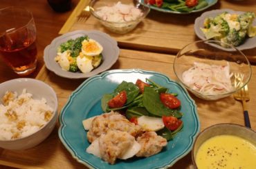 まち先生　@machi28777 に教えてもらったネギ生姜塩麹を揉むだけ簡単レシピ
・
︎鶏肉のネギ生姜塩麹と長芋
︎くるみご飯
︎新玉ねぎのマリネ
︎ブロッコ...