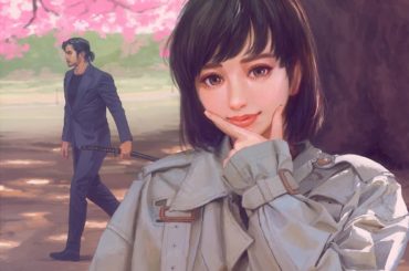 CM撮影の時の写真です
桜の木の前で撮っていたら、焼酎志士役の方と一緒に撮れちゃいました...