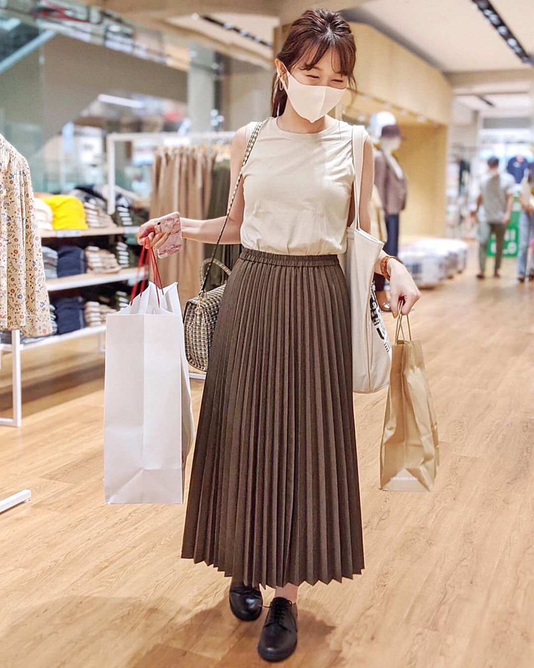 店内限界値引き中＆セルフラッピング無料 ユニクロ チェック柄ボックスプリーツスカート