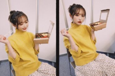 休憩中スタジオにて﻿
衣装よごさないよにごはんのときは私服にきがえます﻿
マスタードニットにレオパードパンツで﻿
らくちんだけど華やかに #ゆいしふく﻿
﻿
k...