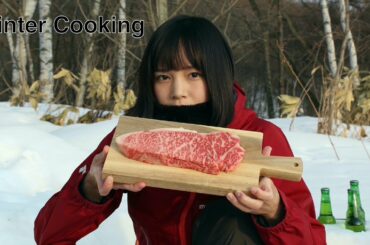 焚き火でステーキ