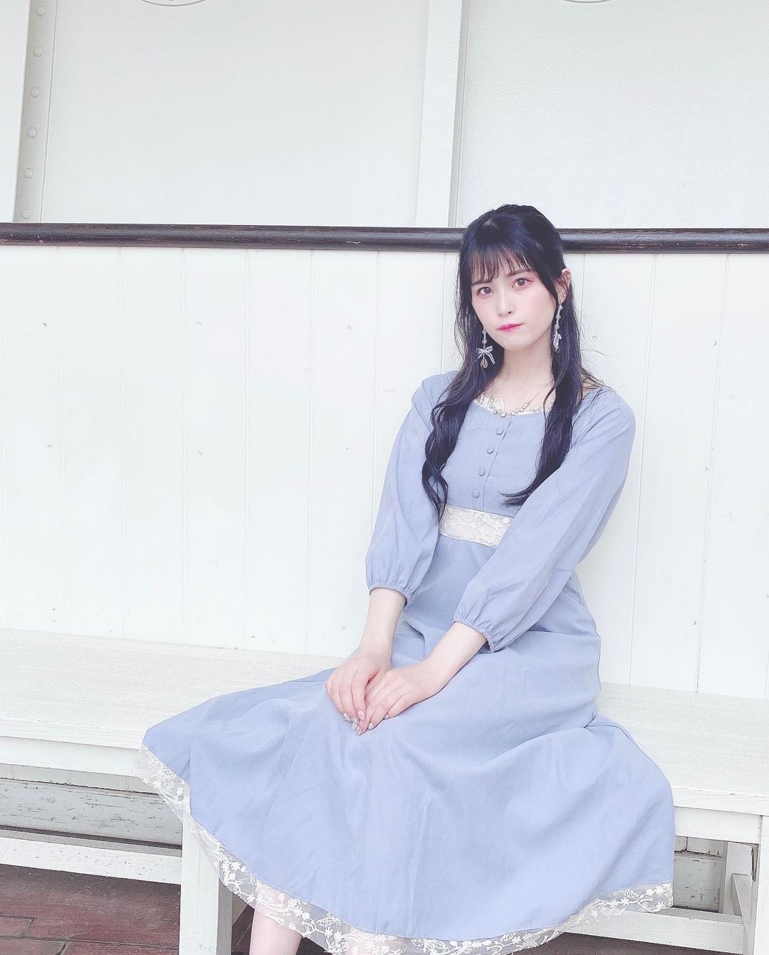 田北香世子 黒髪と水色のワンピースって相性良くない 私服 ワンピース 水色コーデ Moe Zine
