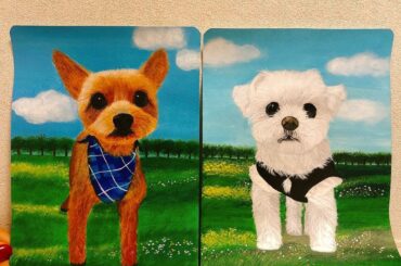 .
おばあちゃんからの依頼で
愛犬のシフォンを描きました
ぽんと同じ15歳で元気な男の子
並べてみたら
たまたまだけど繋がってるみたいになってて
なんか、、、可...