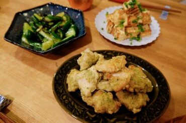 #ibukitchen

スポーツ観戦時のおつまみスタイル

大分出張の時に初めて出会ったとり天。おいしー！ってなって、お家でも。
YouTubeでみた青のりと...