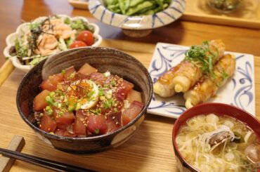 漬け込んでおくだけ簡単丼は楽したい日の定番
・
︎ブリの漬け丼とろとろ卵
︎ちくわと豚肉の大葉チーズ挟み
︎あさりのお味噌汁
︎イカ明太子のサラダ
︎枝豆
・
...