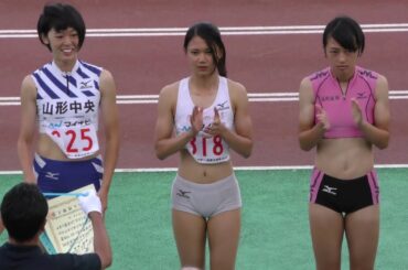 1st 青野朱里 Shuri Aono 2nd 奥村ユリ Yuri Okumura 3rd 山田美来 Miku Yamada 山形インターハイ 女子200m 決勝 & 表彰式