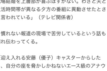 生野陽子アナに独立説が浮上 スーパーニュースで煙たがれている?