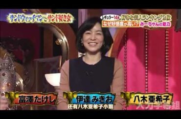 【1周回って知らない話 】【富潔たけし 】 【伊達みきお】 【八木亜希子】 レギュラー14好きな愛人ランキング2位なぜ好感度が高い？みーちゃんの魅カ    2