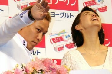 石田ゆり子、じゅんいちダビッドソンとの初対面は「わ、本田さんだ」「アミノコラーゲンヨーグルト」新CM発表会　会見1　#Junichi Davidson　#Keisuke Honda