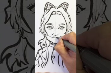 【コラボ似顔絵】鬼滅の刃の胡蝶しのぶと吉川愛さんを似顔絵師がミックスしてみた