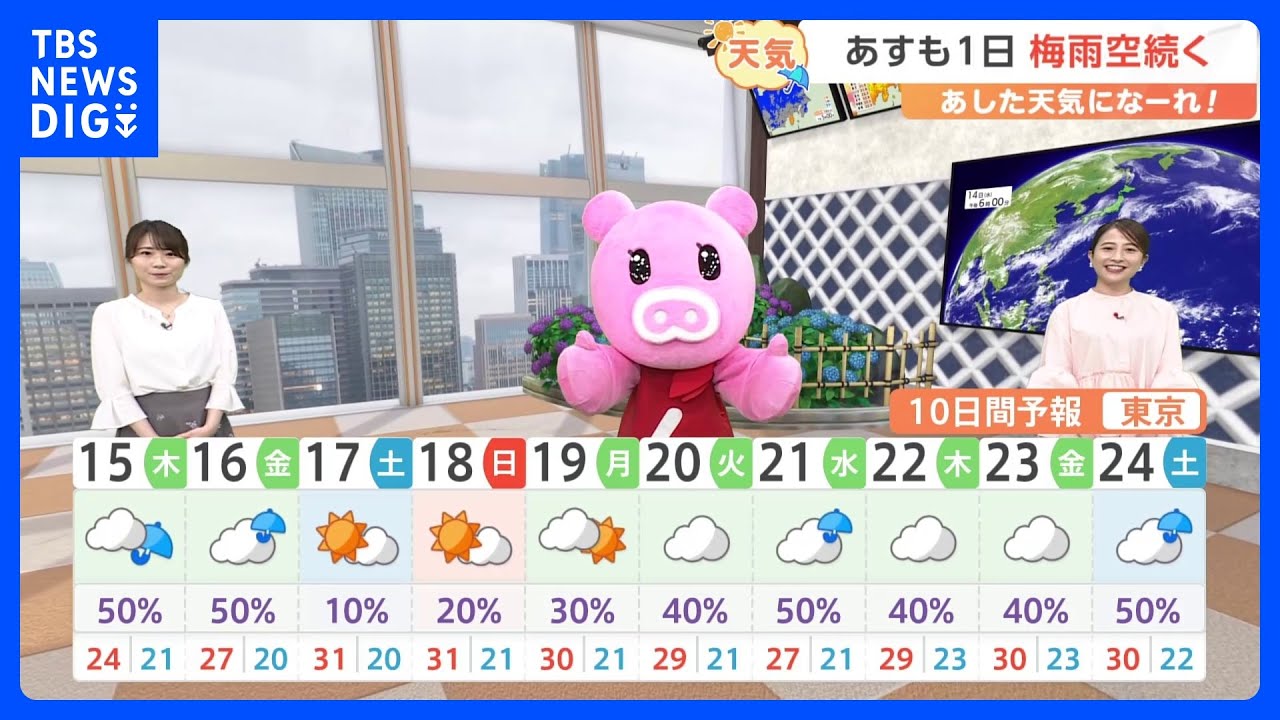 【6月15日 関東の天気】あすも1日 梅雨空続く|TBS NEWS DIG 【6月15日 関東の天気】あすも1日 梅雨空続く|TBS NEWS DIG
