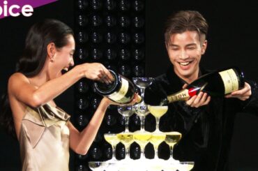 岩田剛典＆水原希子、笑顔が可愛らしい！シャンパンタワー挑戦「楽しかった～」