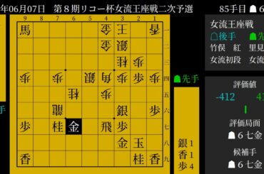 [将棋] 棋譜並べ 里見咲紀 女流初段 vs. 竹俣　紅 女流初段 第８期リコー杯女流王座戦二次予選 2018-06-07