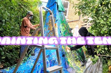 彼氏とテントに落書きしていくよ☆We painted the big tent