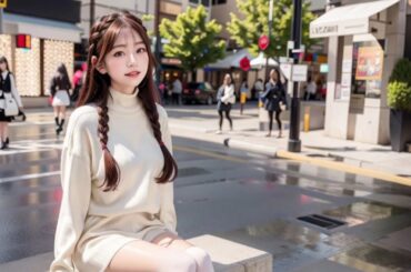 AI美女6 - №24「ツイスト三つ編み少女♡ストリートファッション」