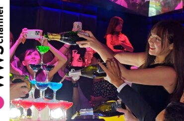 てんちむ、肩出しドレスでシャンパンタワーを注いで会場大盛り上がり！（in MINERA PATCH NIGHT）