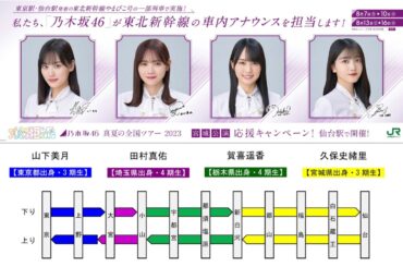 乃木坂46 車内放送一覧「東北新幹線の車内アナウンスを担当！」山下美月 田村真佑 賀喜遥香 久保史緒里