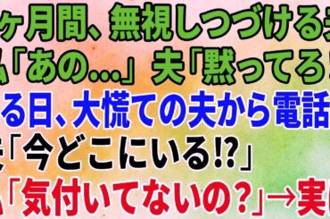 【スカッとする話】1ヶ月間、無視しつづける夫に私「あの…」夫「黙ってろ！」ある日、大慌ての夫から電話「今どこにいる⁉」私「気付いてないの？」→実は【修羅場】