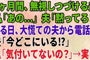 【スカッとする話】1ヶ月間、無視しつづける夫に私「あの…」夫「黙ってろ！」ある日、大慌ての夫から電話「今どこにいる⁉」私「気付いてないの？」→実は【修羅場】