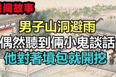 民間故事合集：男子山洞避雨，偶然聽到倆小鬼談話，他對著墳包就開挖