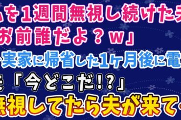 【スカッとする話】私を1週間無視し続けた夫 「お前誰だよ？ｗ」 ➡実家に帰省した1ヶ月後に電話 夫「今どこだ！？」 無視してたら夫が来て...