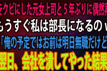 【スカッとする話】俺をクビにした元女上司と5年ぶりに偶然再会。元女上司「もうすぐ私は部長になるのw」俺「俺の予定ではお前は明日無職だけどな」→翌日、会社を潰してやった結果w【スカッとする話】