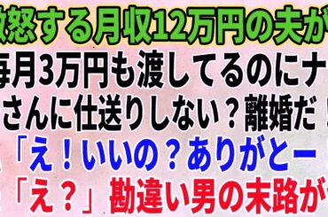 【スカッとする話】激怒する月収12万円の夫が「毎月3万円も渡してるのにナゼ母さんに仕送りしない？離婚だ！」私「え！いいの？ありがとー！」夫「え？」勘違い男の末路がｗ【修羅場】
