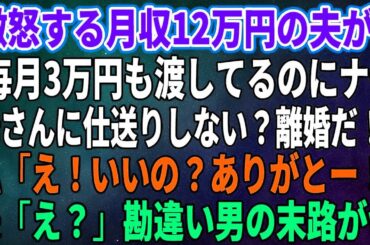 【スカッとする話】激怒する月収12万円の夫が「毎月3万円も渡してるのにナゼ母さんに仕送りしない？離婚だ！」私「え！いいの？ありがとー！」夫「え？」勘違い男の末路がｗ【修羅場】