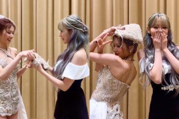 TWICE Sana與LE SSERAFIM宮脇咲良合跳'Perfect Night' 送贈帽子超暖心💝 | timestudio