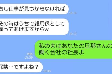 【LINE】私の夫が自分の旦那の会社の社長だと知らず貧乏家庭と勝手に決めつけるママ友「雑用係で雇おうか？w」→マウントがうざい勘違い女の末路w【総集編】