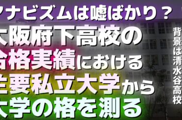 【関西私大序列/大学群】大阪府下高校の合格実績の主要私立扱い大学から大学の立ち位置・長年の格を割り出す。マナビズムの批判も。【関関同立/産近甲龍/外外経工佛/摂神追桃/大和大学/畿央大学/関関同立近】
