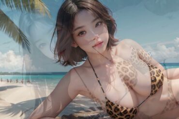 beautiful  girl/AI creator.　Seduce you with a leopard print swimsuit/호피 무늬 수영복으로 당신을 유혹하다