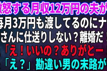【スカッとする話】激怒する月収12万円の夫が「毎月3万円も渡してるのにナゼ母さんに仕送りしない？離婚だ！」私「え！いいの？ありがとー！」夫「え？」勘違い男の末路がｗ【修羅場】