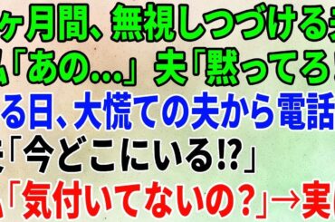 【スカッとする話】1ヶ月間、無視しつづける夫に私「あの…」夫「黙ってろ！」ある日、大慌ての夫から電話「今どこにいる⁉」私「気付いてないの？」→実は
