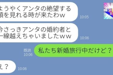 【LINE】新婚旅行中に私をブスと見下す自称美人の同級生から略奪連絡「婚約者いただきw」→盛大な勘違いをする略奪女に衝撃の事実を伝えた時の反応がwww【総集編】
