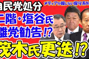 【自民党処分】二階・塩谷氏離党勧告！？茂木氏更迭！？処分の内容、３補選の結果、人事次第で「岸田降ろし」が起こる可能性！？予算成立後に党役員人事後の６月に解散か！？【メディアが報じない保守系News】