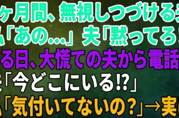 【スカッとする話】1ヶ月間、無視しつづける夫に私「あの…」夫「黙ってろ！」ある日、大慌ての夫から電話「今どこにいる⁉」私「気付いてないの？」