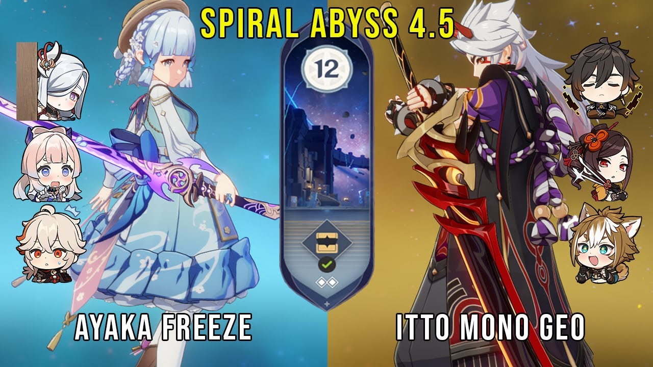 C0 Ayaka Freeze and C0 Itto Mono Geo – Genshin Impact Abyss 4.5 – Floor 12 9 Stars C0 Ayaka Freeze and C0 Itto Mono Geo - Genshin Impact Abyss 4.5 - Floor 12 9 Stars