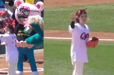 ぽかぽかMCの神田愛花さんがマツダスタジアムで始球式！ノーバウンド投球に喜び爆発、球場を沸かす！マツダスタジアム 2024年5月4日
