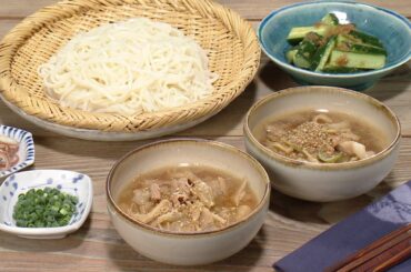 【3分クッキング公式】豚バラごま汁つけ麺／きゅうりのしょうがあえ