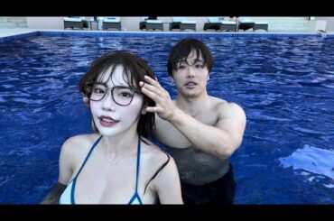 【深田えいみと1泊2日沖縄の旅】プールで泳ぎ方教えたらとんでもない身体で大事故おきた
