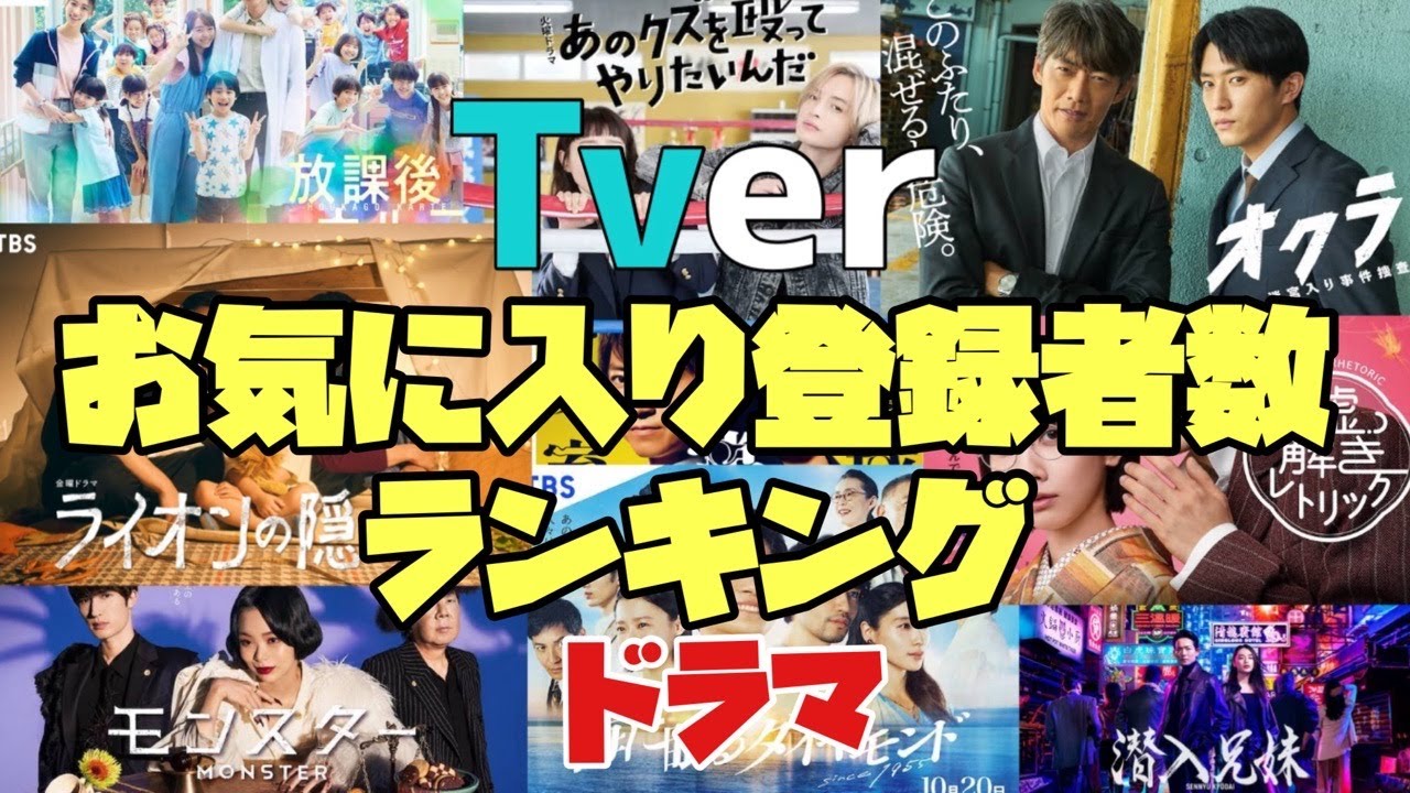 Tver お気に入り登録者数ランキング ドラマ 2024/10/18 Tver お気に入り登録者数ランキング ドラマ 2024/10/18