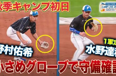 秋季キャンプ初日の内外野ノック練習 水野達稀＆野村佑希が小さめグローブで捕球確認＜11/1ファイターズ秋季キャンプ2024＞