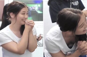 新人アナがTシャツで前かがみ