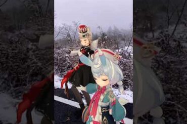 【雪の中の メッセージ 1/2】降り出した雪に  原神のリネットたちが雪雲の下で「メッセージ」【原神 AR ダンス】