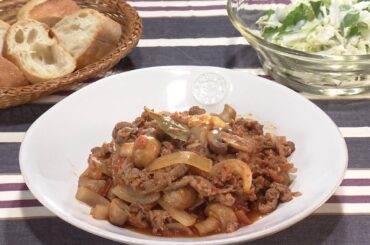 【3分クッキング公式】牛肉とマッシュルームのトマト煮／冬野菜のシーザーサラダ