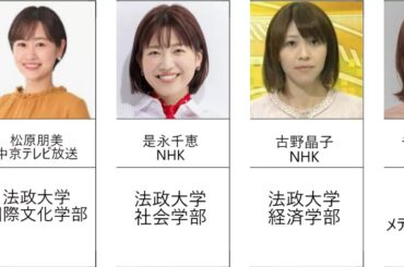 法政大学出身の美人女子アナ（TBS、フジテレビ、毎日、朝日、NHK、キー局）　女性アナウンサー