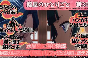 薬屋のひとりごと第30話　水晶宮に潜む陰謀…堕胎薬の秘密を暴く猫猫！　梨花妃の『裁く』より『守る』決断に震える！ やぶ医者、猛ダッシュで神活躍　壬氏のハンカチに込めた思い　咳を鎮め、肺を潤す食材とは？