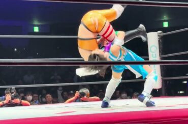 最後は風城ハルがフィッシャーマンズ・スープレックス・ホールドを放って七瀬千花から勝利を奪う！ 東京女子プロレス「GRAND PRINCESS '24」 2023年3月31日